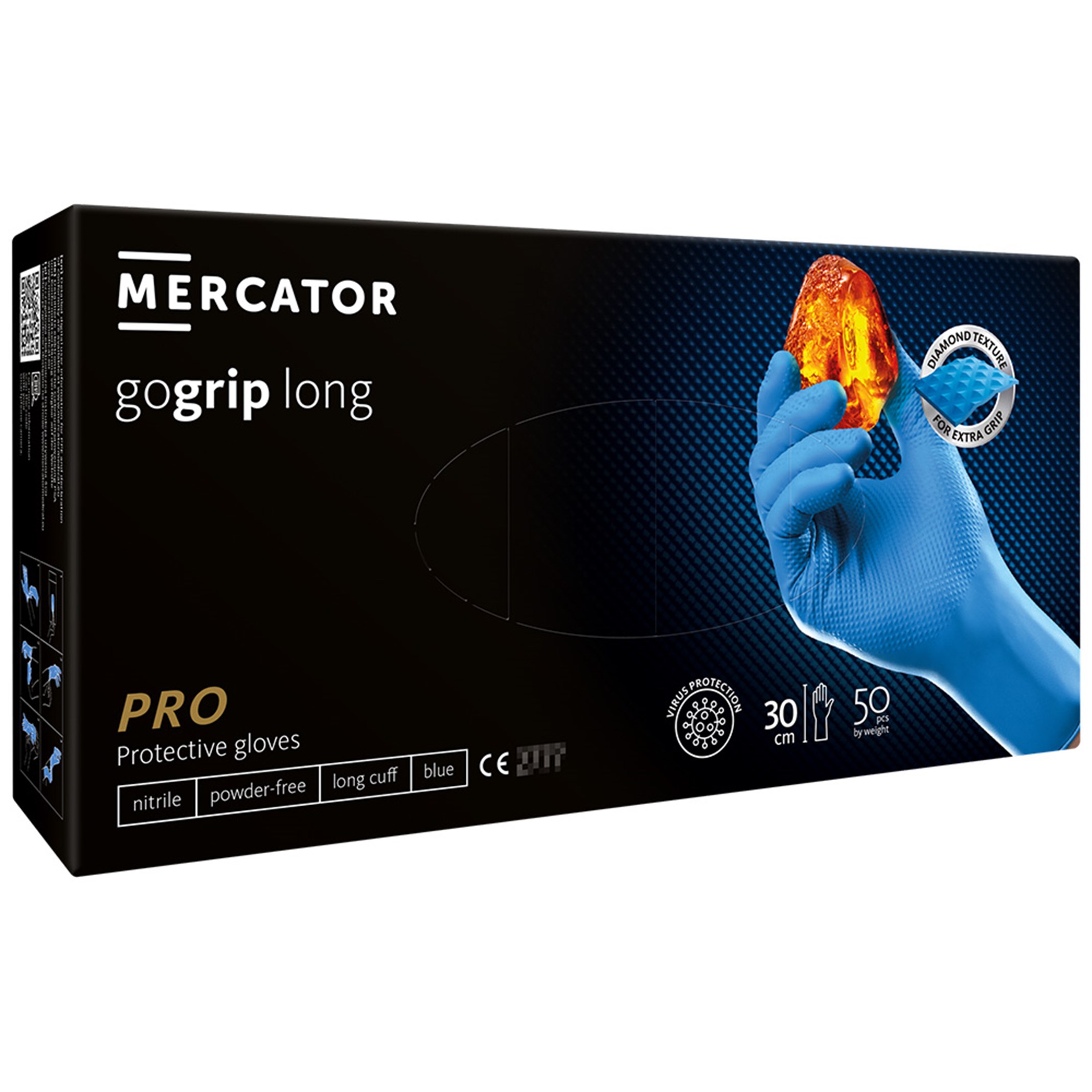 GOGRIP_long_blue_1 Jednokratne nitrilne rukavice MERCATOR GOGRIP LONG plave - Slika 1