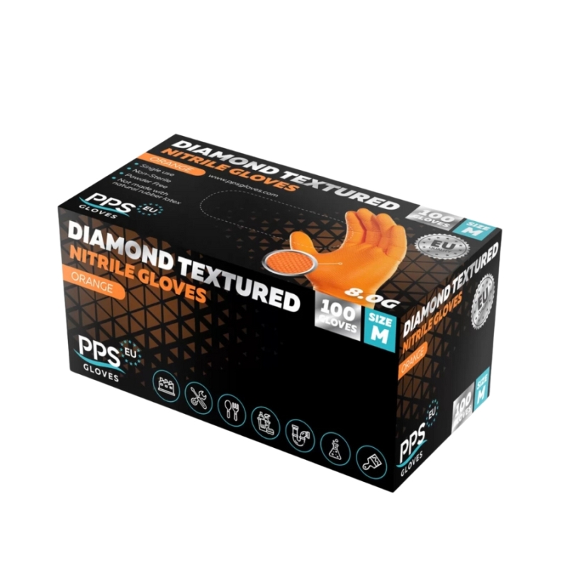pps-diamond-grip-jednokratne-rukavice PPS DIAMOND GRIP – nitrilne hemijske rukavice, narandzaste, 8.0G - Slika 1